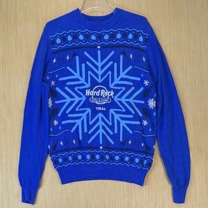 Hard Rock Hotel Casino Tulsa Mens Novelty Holiday Rock Sweater Size Medium Blue